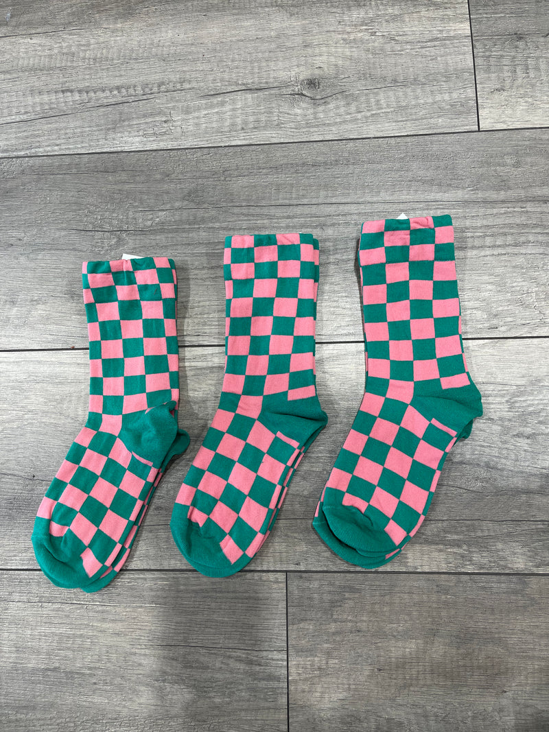 Pink and Green Checkered Socks
