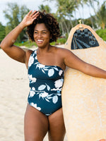 Midnight Floral Single Shoulder One-Piece Swimsuit